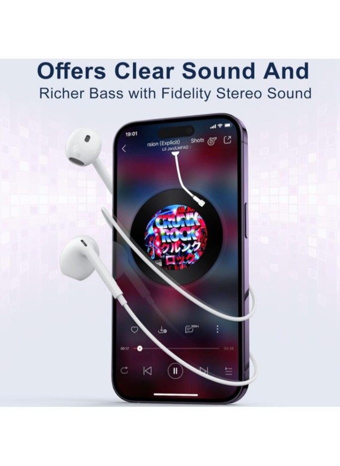 In-Ear Earbuds Compatible with iPhone,  Lightning Connector, White, Wired Earphones with Volume Control and Microphone for iPhone 7, 7 Plus, 8, 8 Plus, 13, 12, 11 Pro Max, X, XS, XR