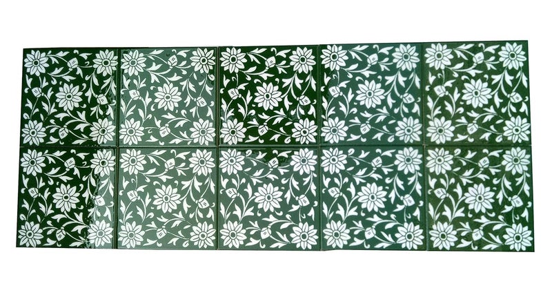 Shiv Kripa Blue Pottery Shiv Kripa Blue Pottery Home Decor Tile Ceramic High Lighter Wall Bathroom Tiles 6 x 6 Inch Set of 10 Tiles Green White 