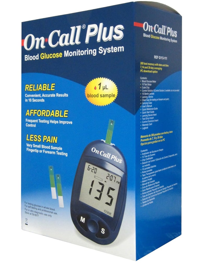 Gima On Call Plus II Glucose Monitor Kit for Daily Diabetes Testing 5 Seconds best time Biosensor Tecnology English and French