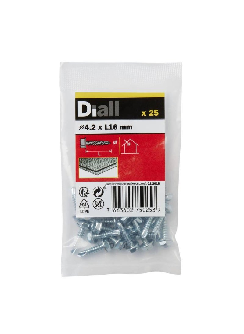 Zinc Plated Carbon Steel Drilling Hex Screw Pack 4.2 X 16 Mm 25 Piece
