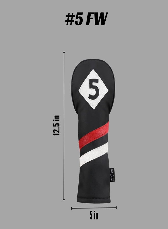 Majek Retro Golf Headcover Black Red and White Vintage Leather Style #5 Fairway Wood Head Cover Classic Look - Image 3