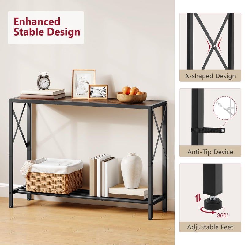 Tajsoon Console Table 41.8â€, 2-Tier Industrial entryway Table, Narrow Sofa Table with Shelves, Entrance Table for Entryway, Hallway, Living Room, Foyer, Corridor, Office, Rustic Brown - Image 3