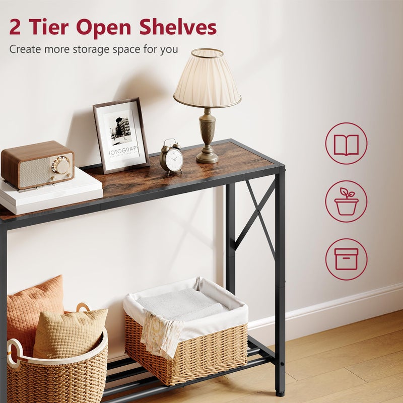 Tajsoon Console Table 41.8â€, 2-Tier Industrial entryway Table, Narrow Sofa Table with Shelves, Entrance Table for Entryway, Hallway, Living Room, Foyer, Corridor, Office, Rustic Brown - Image 2