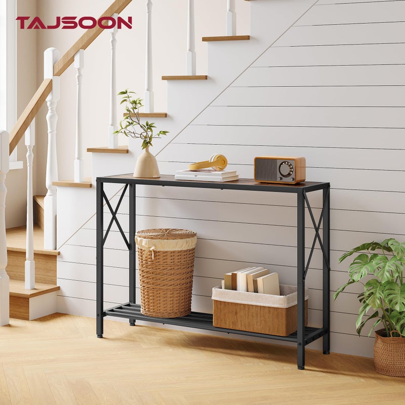 Tajsoon Console Table 41.8â€, 2-Tier Industrial entryway Table, Narrow Sofa Table with Shelves, Entrance Table for Entryway, Hallway, Living Room, Foyer, Corridor, Office, Rustic Brown - Image 5