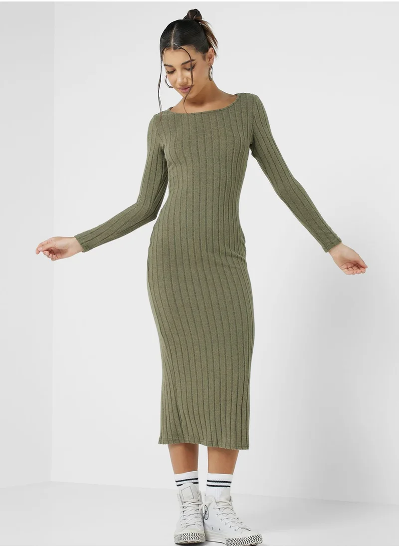 Ginger Bodycon Ribbed Side Slit Dress