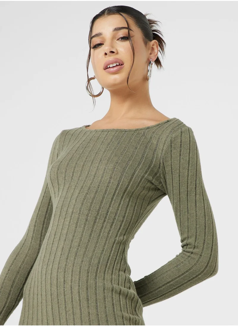 Ginger Bodycon Ribbed Side Slit Dress