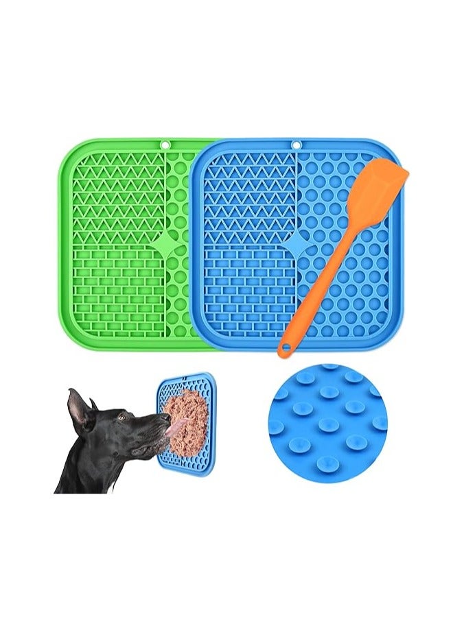 Lick Mat for Dogs u0026 Cats, Dog Lick Mat with Suction Cups (Green Dog Licking Mat + Blue Dog Lick Pad + Orange Spatula) Silicone Slow Feeder Mat for Dog Treats, Peanut er, Yogurt u0026 Cat Food - Image 1