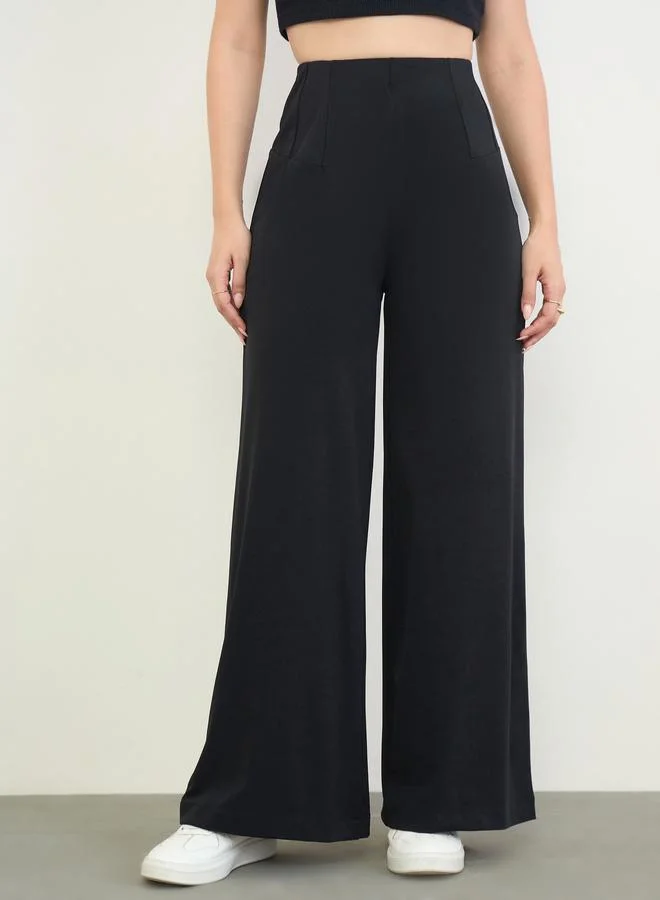 ستايلي Black Wide Leg Pants with Side Zip