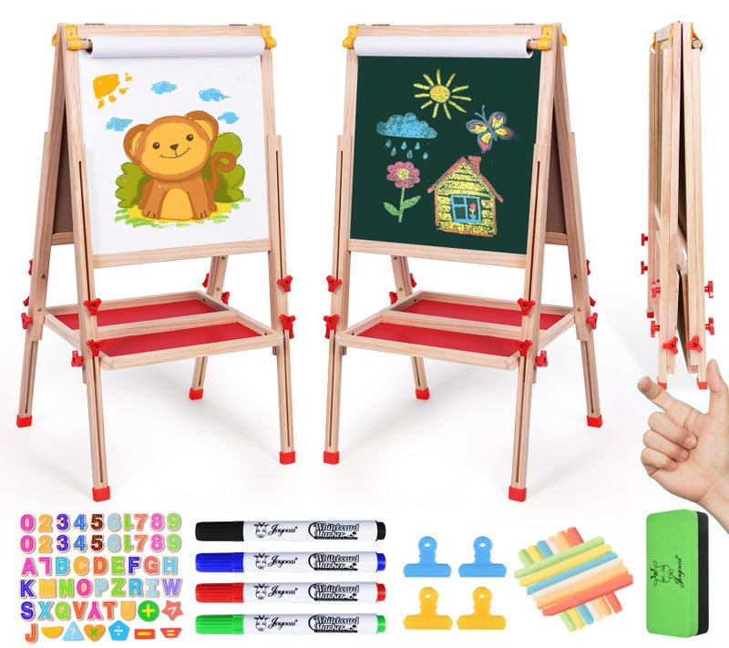 Joyooss Art Easel for Kids Easel Foldable Toddler Easel for Painting Double Sided Whiteboard  Chalkboard Standing Drawing Board with Paper Roll Children Easel for Kids Ages 24 48 812