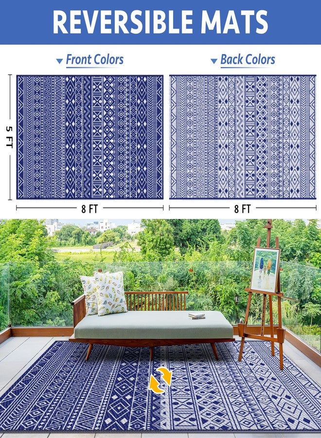 StepLively Outdoor Rug 5x8 ft, Reversible Waterproof Outdoor Plastic Straw Rug, Patio Rug Waterproof, Outdoor Large Area Rug for RV, Camping, Garden, Porch, All-Weather & Easy to Clean(Blue) - Image 2