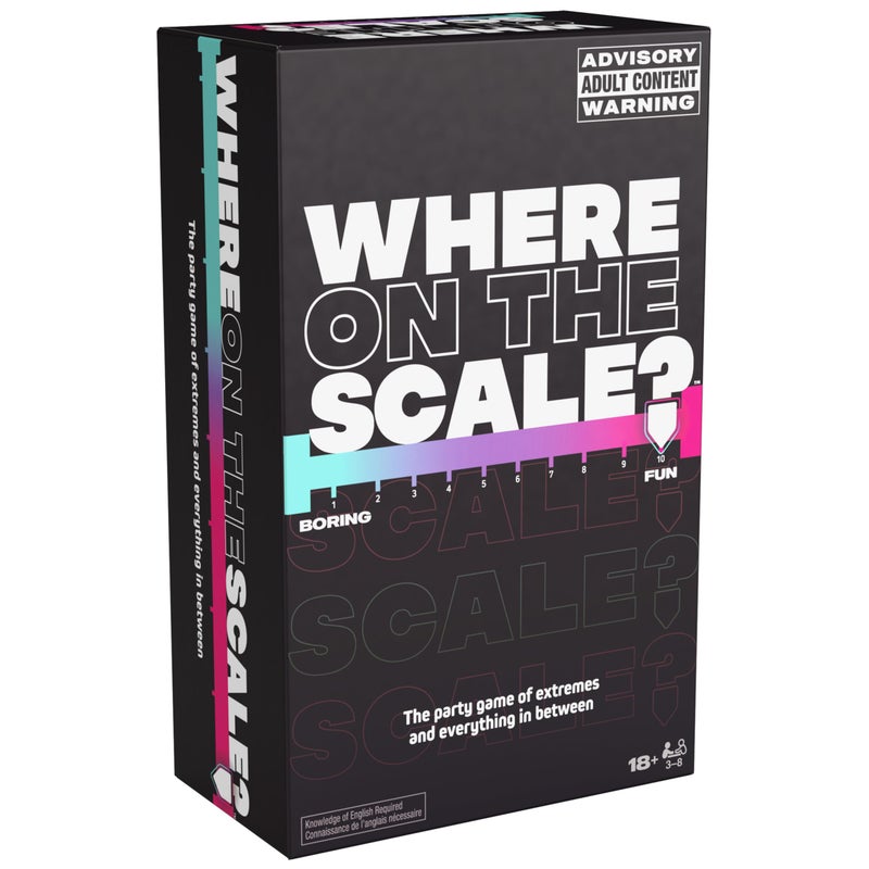 Spin Master Games Where on The Scale A Party Game of Extremes for Friendsgiving Bachelorette Parties Galentines Day Game Valentines Day Gifts for Couples 2 Up Players for Ages 18 Up