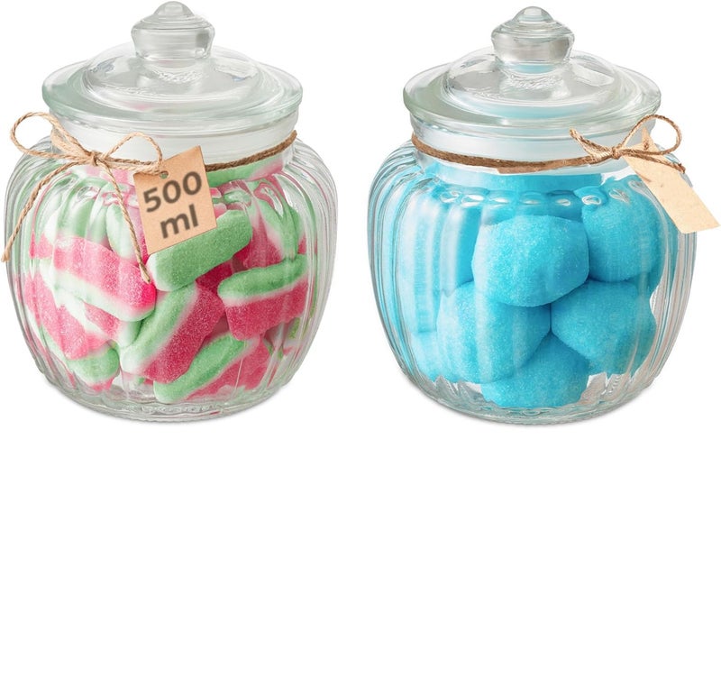 WRINGO 500ML White Glass Storage Jar With Air Tight Glass Lids- Airtight Food Jars Glass Kitchen Containers For Pantry, Pickle Jar, Sugar Pasta Cereal Flour Sugar Storage Jar (WR-01, Set of 2) - Image 1