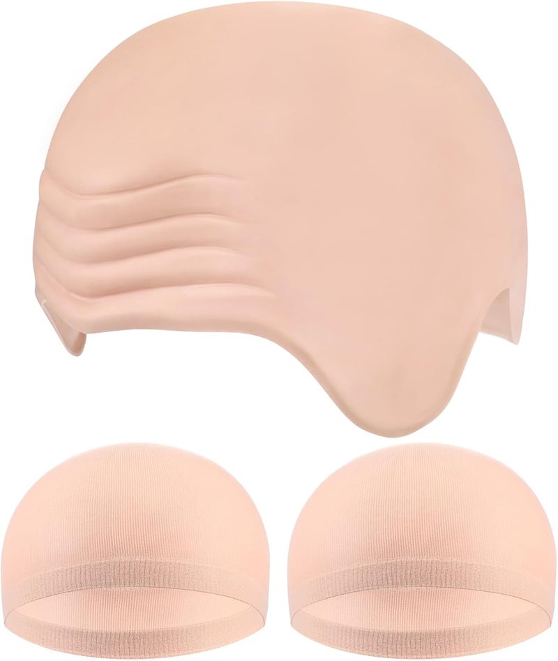 WILLBOND 3 Pcs Halloween Bald Caps Set Makeup Costume Include a Latex Bald Cap and 2 Pcs Nylon Head Caps Cosplay Accessories for Women Men Halloween Party Supplies - Image 1