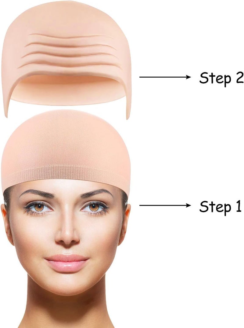 WILLBOND 3 Pcs Halloween Bald Caps Set Makeup Costume Include a Latex Bald Cap and 2 Pcs Nylon Head Caps Cosplay Accessories for Women Men Halloween Party Supplies - Image 3