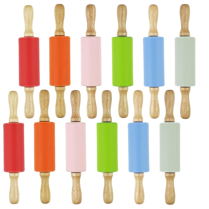 Kasteco 12 Pack Mini Small Rolling Pin for Kids 9 Inch Kids Rolling Pin Wooden Handle