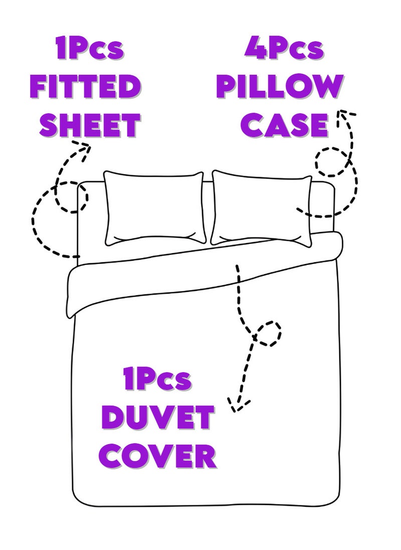 Blueberry 6 Pieces Queen Size Duvet Cover Set - Includes 1 Duvet Cover (220x240cm), 1 Fitted Sheet (150x200+30cm), 4 Pillow Cases (53x75cm) - Image 5