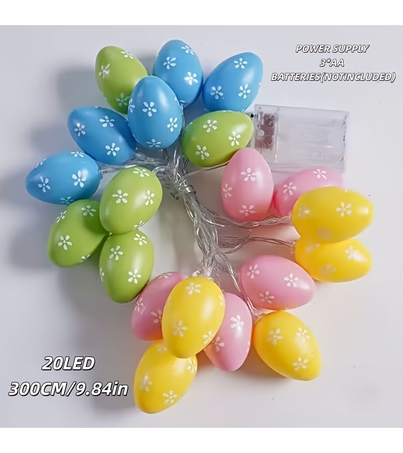 20 Led Easter Colorful Egg Light String For Egg Hunt Party Decoration With Flicker Mode Cute Eggs Indoor Home Bedroom Holiday Decor Unplugged Battery Not Included - Image 3