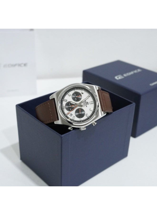 CASIO Edifice Chronograph Men's Watch EFB‑730L‑7AV, 40 mm Champagne Dial, Leather Strap, 100 M WR. - Image 3