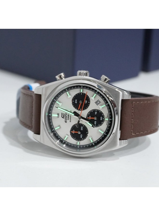 CASIO Edifice Chronograph Men's Watch EFB‑730L‑7AV, 40 mm Champagne Dial, Leather Strap, 100 M WR. - Image 4