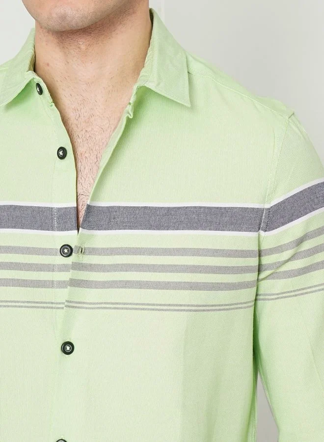 The Indian Garage Co Men Regular Fit Striped Full Sleeves Cutaway Collar Casual Shirt