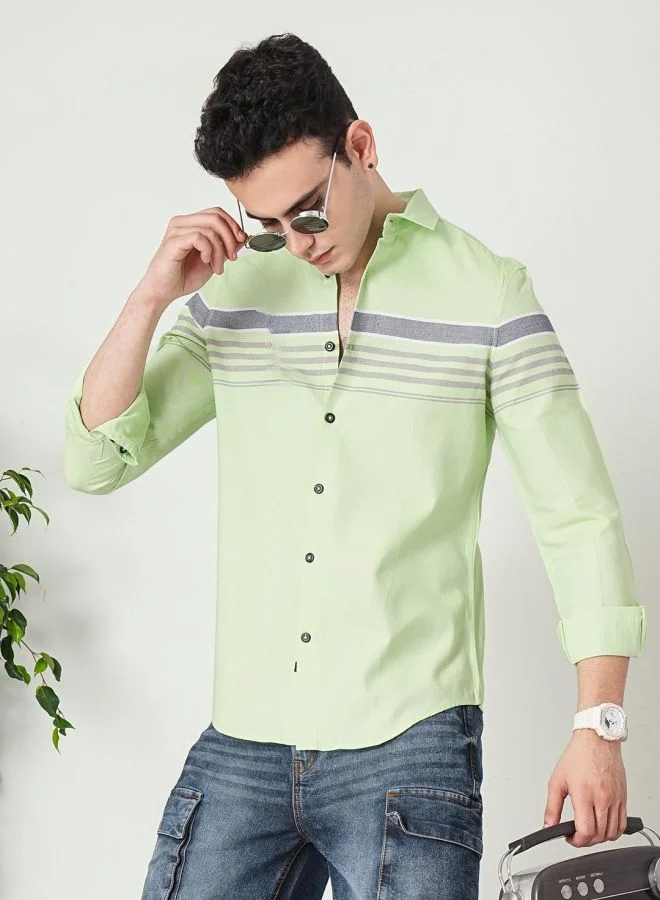 The Indian Garage Co Men Regular Fit Striped Full Sleeves Cutaway Collar Casual Shirt