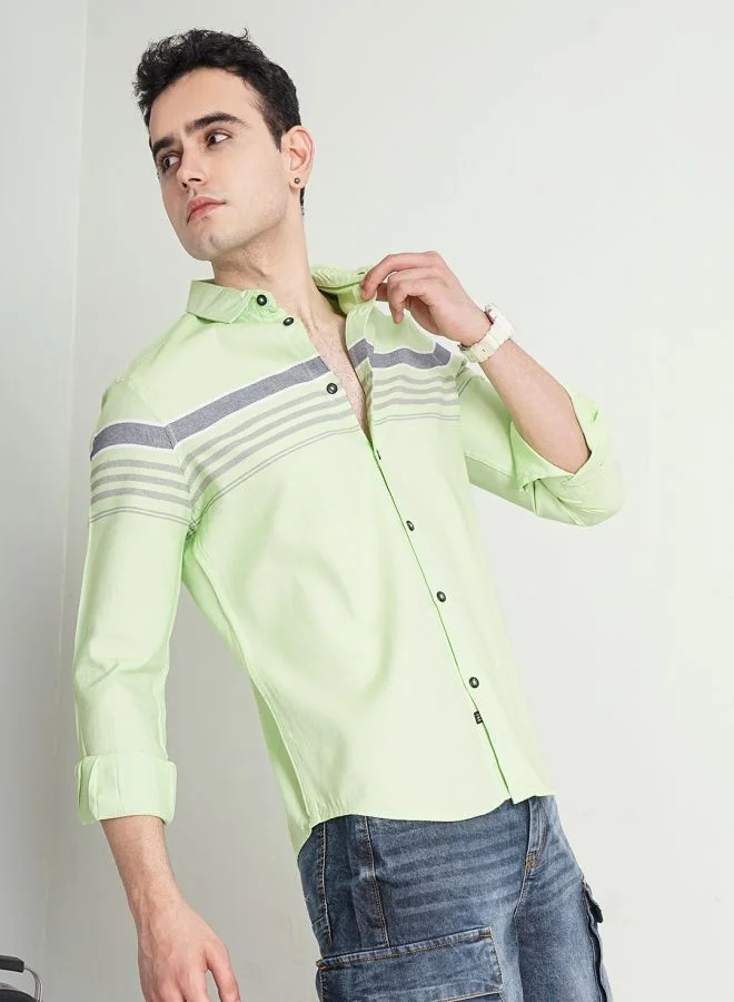 The Indian Garage Co Men Regular Fit Striped Full Sleeves Cutaway Collar Casual Shirt
