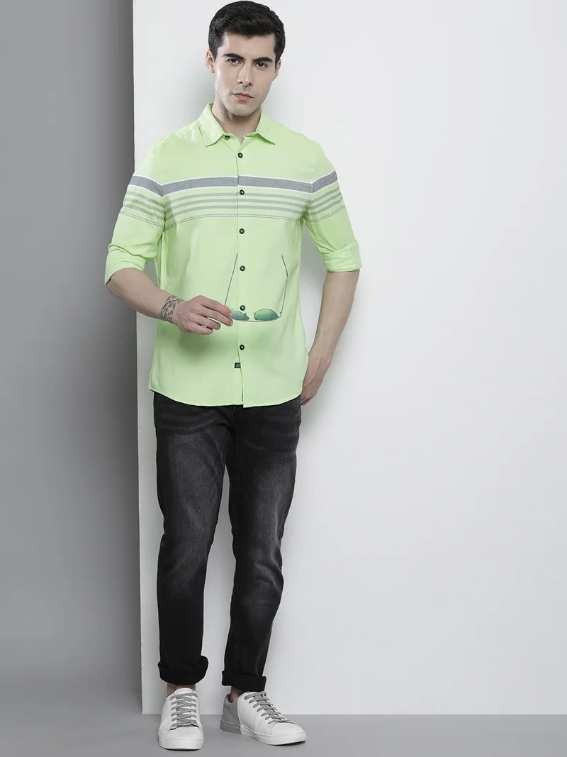 The Indian Garage Co Men Regular Fit Striped Full Sleeves Cutaway Collar Casual Shirt