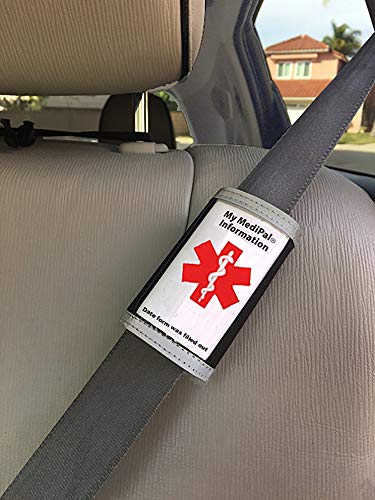 MediPal Medical Alert ID on Seatbelt Covers Shoulder Strap, w/Emergency Medical info for Autism Awareness, an Allergy ID, Seizure Alert, Diabetic ID, Dementia Product for Elderly + Medication List - Image 1