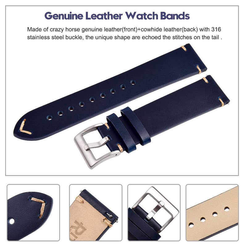 Ritche 20mm Classic Genuine Leather Watch Bands for Omega x Swatch Moonswatch Quick Release Vintage Leather Watch Straps Compatible with Timex Weekender Watch for Men, White Elephant Gifts, Stocking Stuffers for Men - Image 4