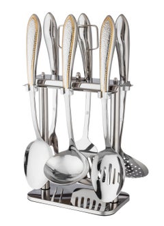 Bin shihoon 7 Piece Stainless Steel Serving Spoons and Scoops Set, Silver and Gold  - Image 1