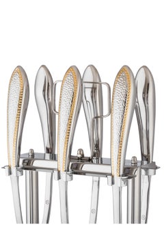 Bin shihoon 7 Piece Stainless Steel Serving Spoons and Scoops Set, Silver and Gold  - Image 3