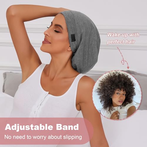 ZHENSILK Silk Satin Bonnet Satin Lined Sleep Cap Hair Wrap for Sleeping Hair Cover Slouchy Beanie Hat for Women Men 2PCSBlackGrey - Image 3