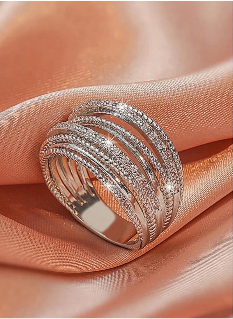 sixtyfour Elegant Silver Plated Cubic Zirconia Ring For Women Size 7  - Image 1