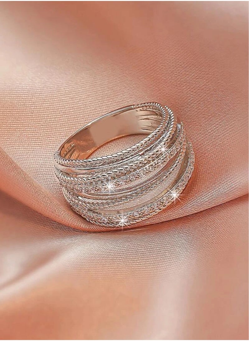 sixtyfour Elegant Silver Plated Cubic Zirconia Ring For Women Size 7  - Image 3