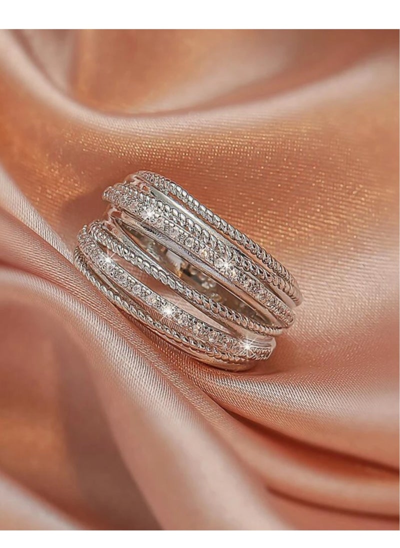 sixtyfour Elegant Silver Plated Cubic Zirconia Ring For Women Size 7  - Image 2