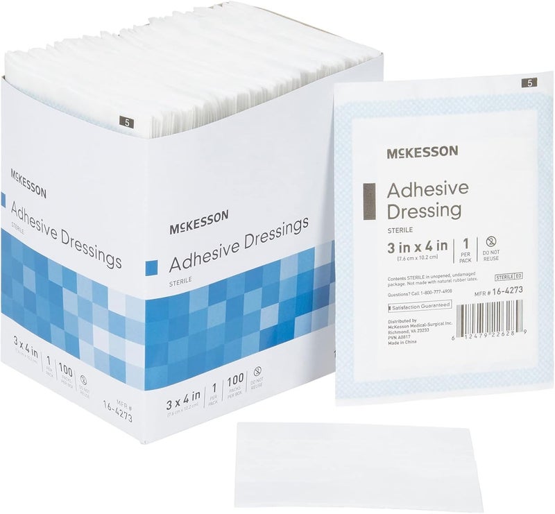McKesson Adhesive Dressing Sterile CottonPolyester 3 in x 4 in 100 Count 1 Pack - Image 1