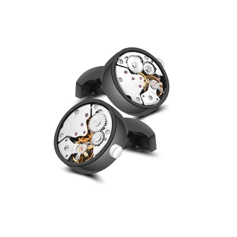 Merit Ocean Cufflinks Steampunk Watch Movement Shape Cufflinks for Men Mens Shirt Vintage Gears Watch Cuff Links Business Wedding Gifts with Gift Box (Silver in the middle(can move)) - Image 1
