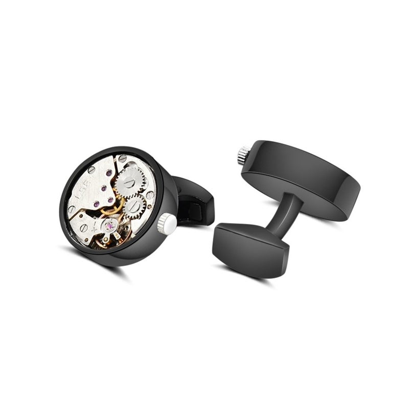Merit Ocean Cufflinks Steampunk Watch Movement Shape Cufflinks for Men Mens Shirt Vintage Gears Watch Cuff Links Business Wedding Gifts with Gift Box (Silver in the middle(can move)) - Image 4