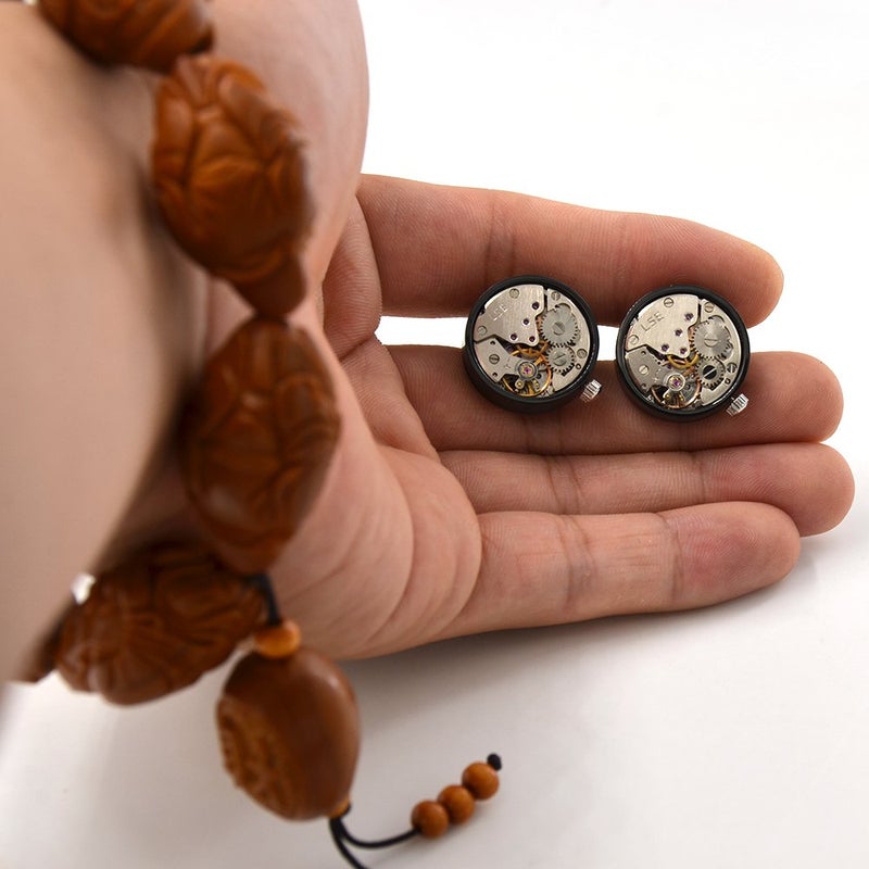 Merit Ocean Cufflinks Steampunk Watch Movement Shape Cufflinks for Men Mens Shirt Vintage Gears Watch Cuff Links Business Wedding Gifts with Gift Box (Silver in the middle(can move)) - Image 5