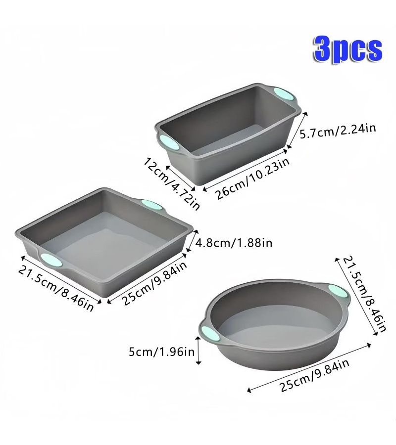 3pcs Gray Silicone Baking Set Heat Resistant Non Stick 9 Inch Cake Mold For Chiffon Bread Cupcakes Muffins Rectangular Wavy Baking Pans Dishwasher Safe Home Professional Grade - Image 3