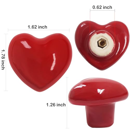 Perphin Heart Ceramic Dresser Drawer Knobs Heart Shape Cabinet Dresser Pulls Handles with 3 Sized Screws Kitchen Furniture Knobs (Red, 6 Pack) - Image 5