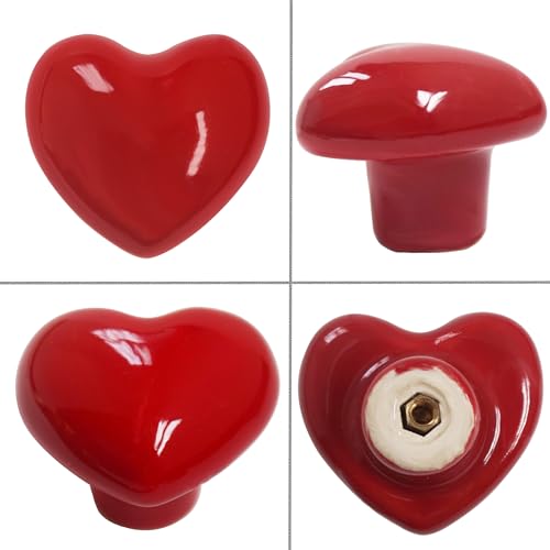 Perphin Heart Ceramic Dresser Drawer Knobs Heart Shape Cabinet Dresser Pulls Handles with 3 Sized Screws Kitchen Furniture Knobs (Red, 6 Pack) - Image 4
