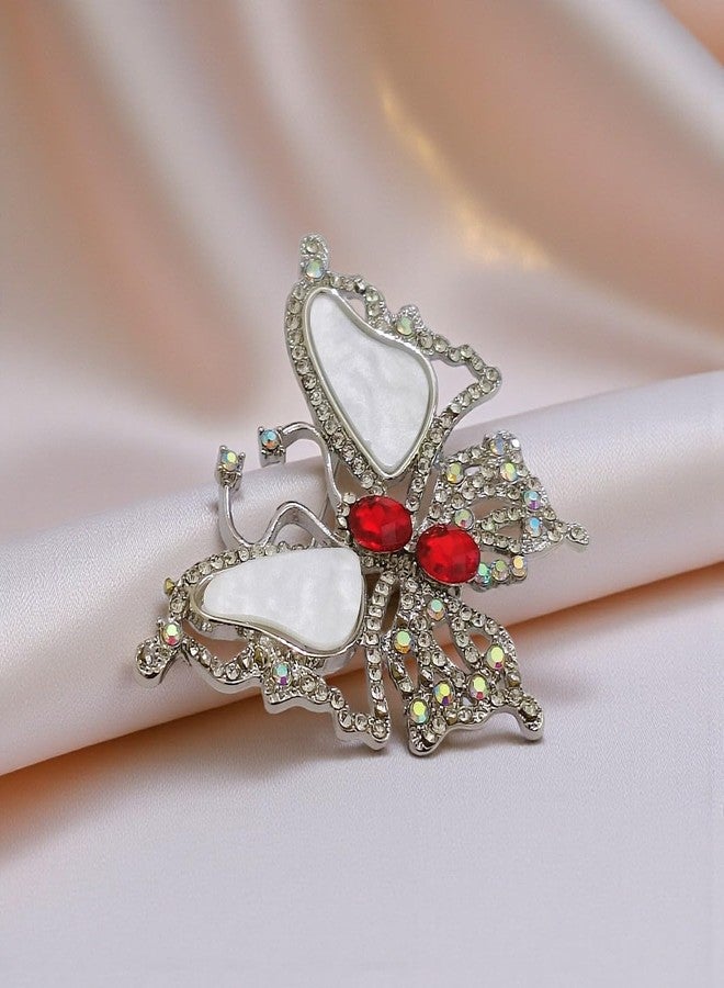 AccessHer Women's & Girls Silver-Tone Fashion Brooch Saree Pin with Red Stones & Pearl Decorative Safety Pin for Saree Pallu, Hijab & Dupatta, Accessories for Wedding - Image 4