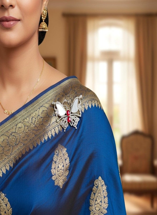 AccessHer Women's & Girls Silver-Tone Fashion Brooch Saree Pin with Red Stones & Pearl Decorative Safety Pin for Saree Pallu, Hijab & Dupatta, Accessories for Wedding - Image 2