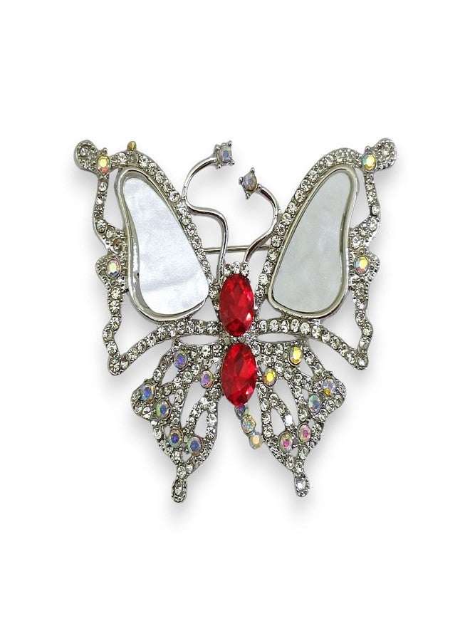 AccessHer Women's & Girls Silver-Tone Fashion Brooch Saree Pin with Red Stones & Pearl Decorative Safety Pin for Saree Pallu, Hijab & Dupatta, Accessories for Wedding - Image 1