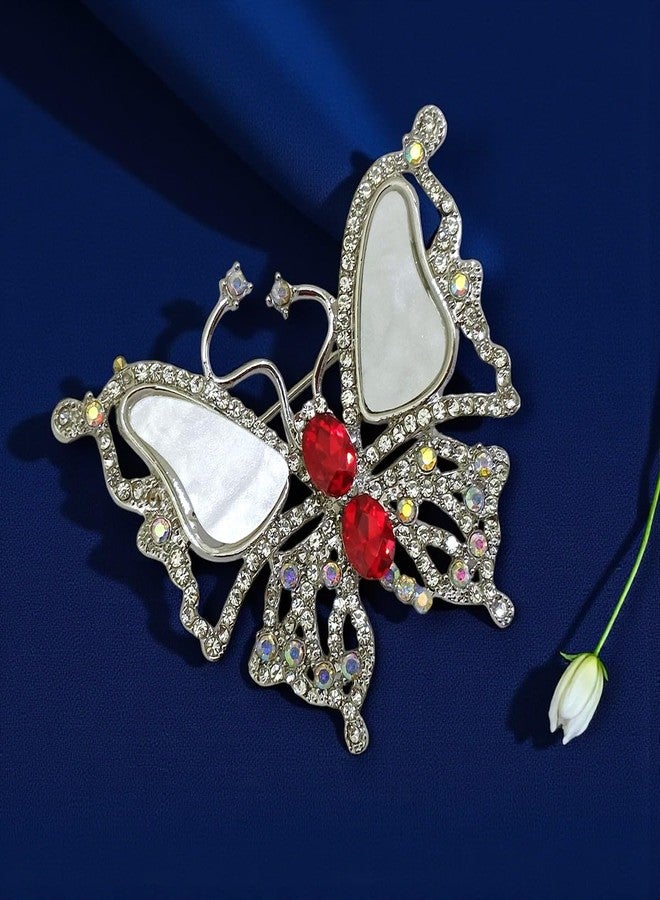 AccessHer Women's & Girls Silver-Tone Fashion Brooch Saree Pin with Red Stones & Pearl Decorative Safety Pin for Saree Pallu, Hijab & Dupatta, Accessories for Wedding - Image 3
