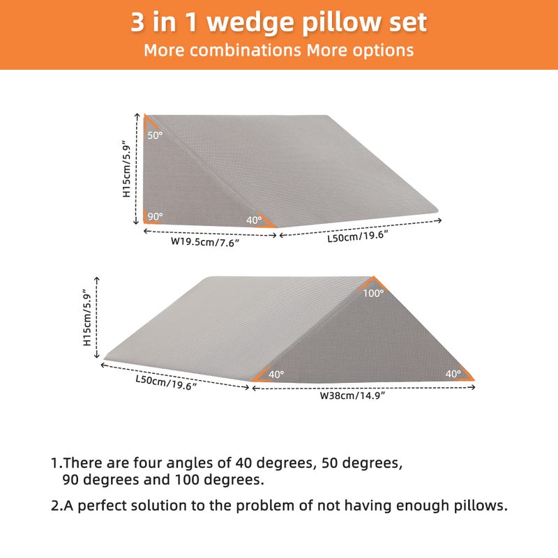 Fanwer Bed Wedges & Body Positioners (3 in 1), 40 Degree Wedges for Bed Positioning,Positioning Pillows for Elderly, Wedge Pillow for Bed Sores, Side Sleeping, After Surgery, Knees Elevated,Back Pain - Image 2