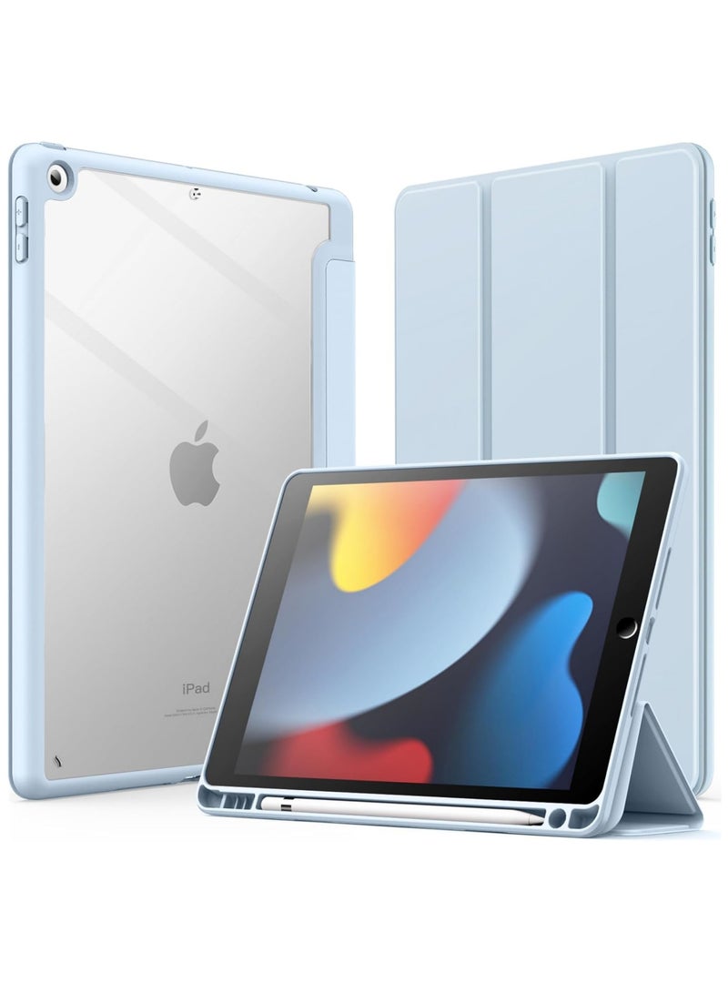 روك بو حافظة لجهاز iPad مقاس 10.2 بوصة (الجيل التاسع/الثامن/السابع 2021/2020/2019) مع حامل قلم شفاف وغطاء خلفي شفاف وحامل رفيع وغطاء لوحي مقاوم للصدمات مع خاصية الاستيقاظ/السكون التلقائي - Image 1