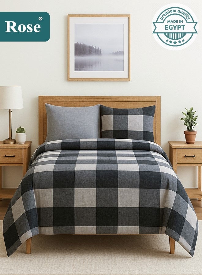 روز طقم مفرش صيفي مفرد بحشوة ثابتة، مايكروفايبر عالي الجودة، 4 قطع، مناسب لسرير بمقاس 120×200 سم، شديد النعومة ومريح وبارد، بتصميم أنيق وعصري، لحاف مقاس نفر ونص 170×260 سم، رمادي أسود - Image 1
