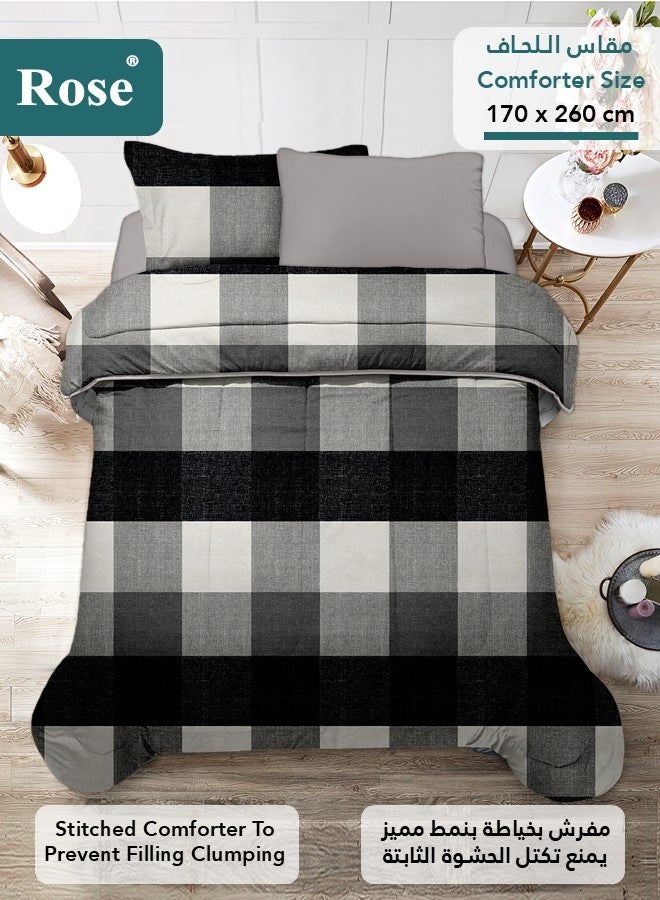 روز طقم مفرش صيفي مفرد بحشوة ثابتة، مايكروفايبر عالي الجودة، 4 قطع، مناسب لسرير بمقاس 120×200 سم، شديد النعومة ومريح وبارد، بتصميم أنيق وعصري، لحاف مقاس نفر ونص 170×260 سم، رمادي أسود - Image 3